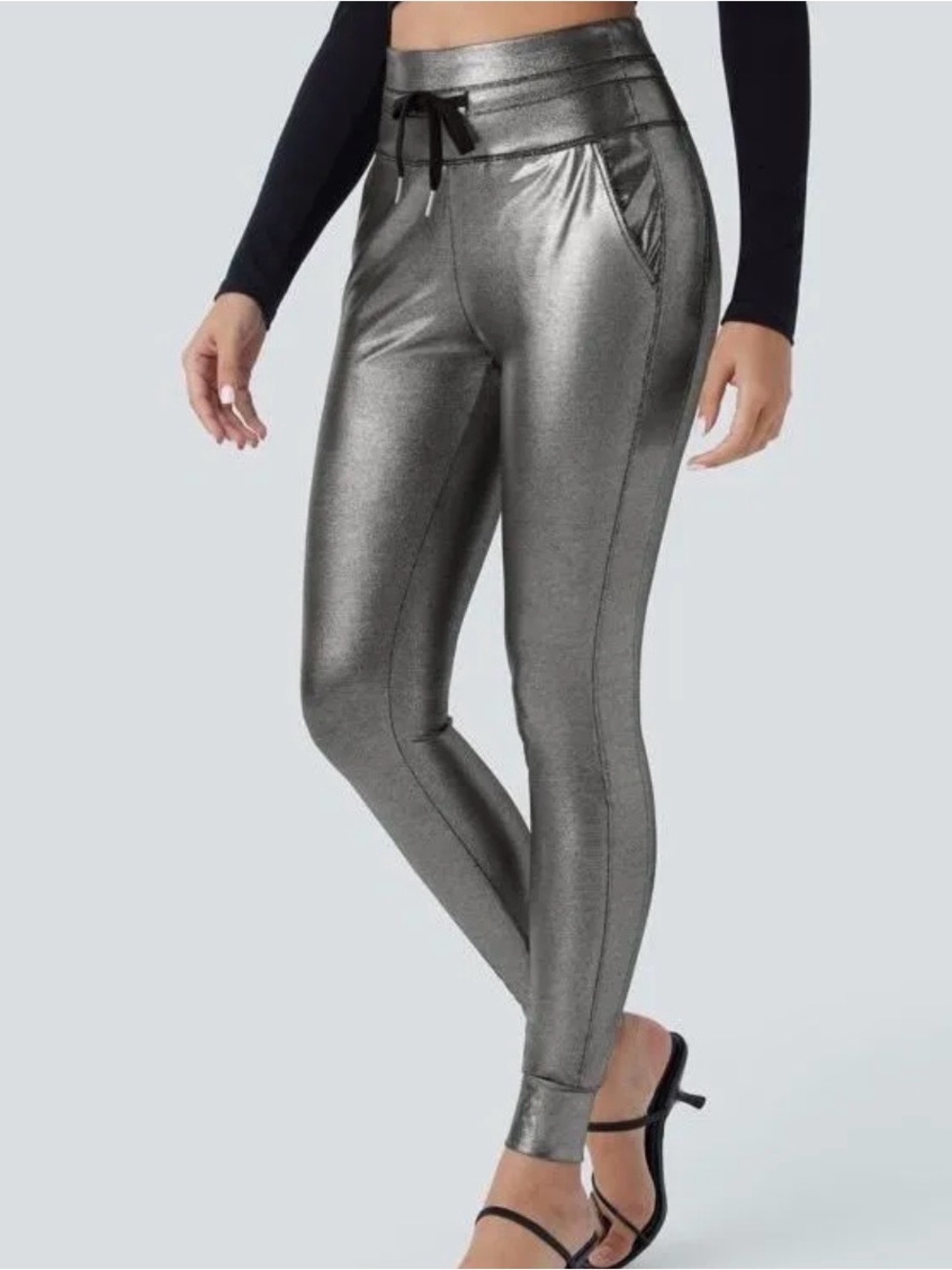 Halara SoftlyZero™ Faux Leather High Waisted Pocket Sparkle Joggers